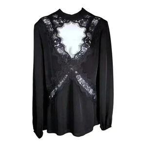 Cami NYC The Skylar Blouse Silk Lace Long Sleeve Revolve Black Women's Large